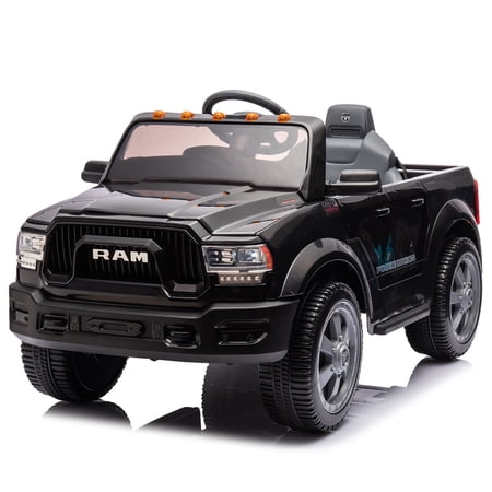 12V RAM 2500 Kids Ride On Pickup Truck with Remote Control, Bluetooth and Storage, Black