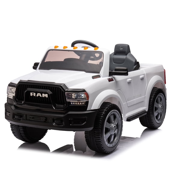 12V RAM 2500 Kids Ride On Pickup Truck with Remote Control, Bluetooth and Storage, White