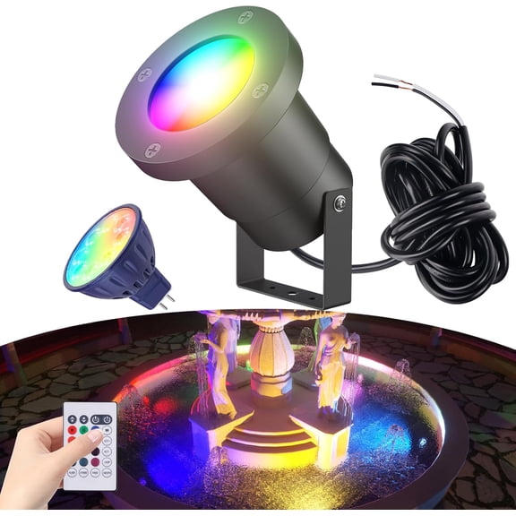 12V RGB Pond Light Underwater, RGB+CCT Tunable 2700K-6500K MR16 LED Bulb with Remote Control, Submersible for Ponds, Waterfalls, Fountains, Well Light, Low age Yard Landscape Lighting