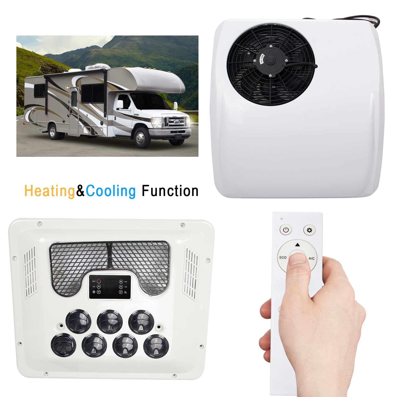 12V RV AC 15000BTU Rooftop Air Conditioner Heat&Cool 3Speed Fan For