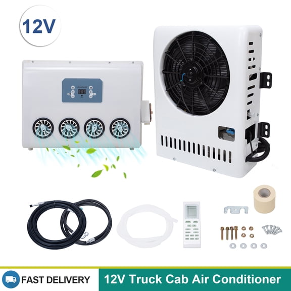 12V RV Air Conditioner 10000 BTU Split AC Unit Battery Powered Parking Cooler for Camper Vans, Semi-Trucks, White