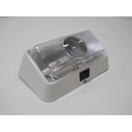 12V RV Camper Trailer Porch Security Light / On Off Switch / Angled White Base