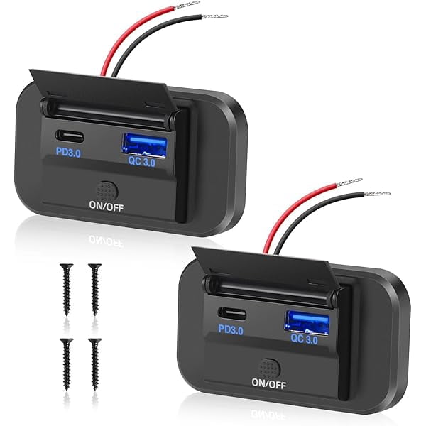Thlevel 12V USB C Car Charger Socket - Dual Port Fast Charger, Waterproof, For Car, Boat, Motorcycle, Truck (2-Pack)