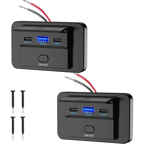 12V RV Type C USB Outlet with Power Switch 78W Dual PD3.0 USB & QC3.0 Quick Charge Socket 12V 24V Car Charger RV Switch Panel Car Charger with Waterproof Cover for Marine Boat ATV Motorcycl