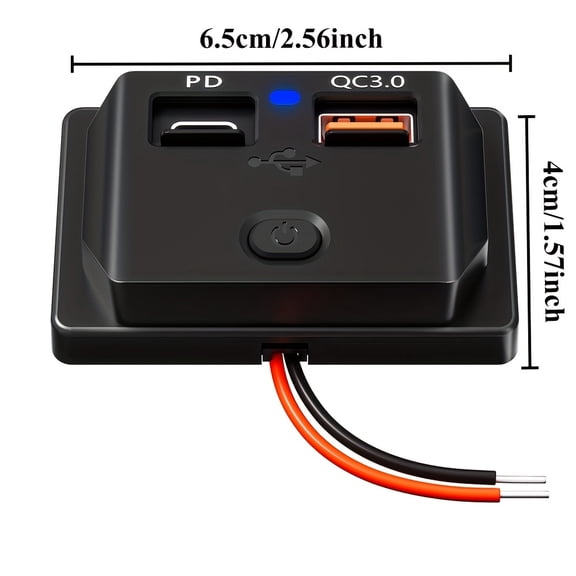12V RV USB Outlet with Switch, Dual QC3.0 USB-A & PD Type-C Ports, Surface Mount Car Charger for RV Marine Boat Bus ATV Motorcycle