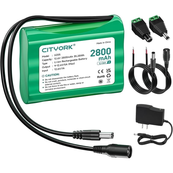 12V Rechargeable 2800mAh Lithium Battery Pack with Charger Compatible Devices, DIY Project, Bike Light, RC Car, Electric Pianos, CCTV Camera, Robot Toys, LED Light Strip etc