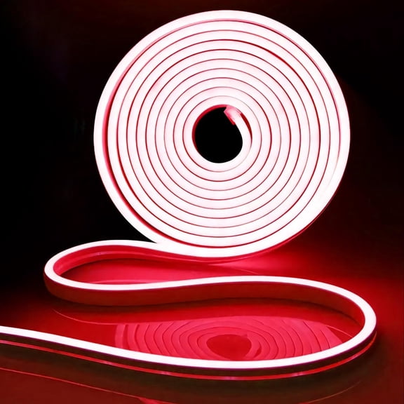 12V Red Lights 16.4FT, Flexible Silicone Neon Rope Light, IP65 Waterproof LED Light Strip, Cuttable, Neon Light Strip for Cabinet, Ceiling, Wall, Bedroom, Kitchen(No Adapter)