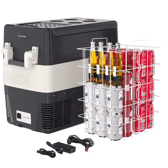 12V Refrigerator Fridge Freezer,52 QT(50 L)Portable Car Fridge Electric Cooler 12V/24V DC 110~240V AC for RV Camper Truck Pickup SUV Outdoor Travel