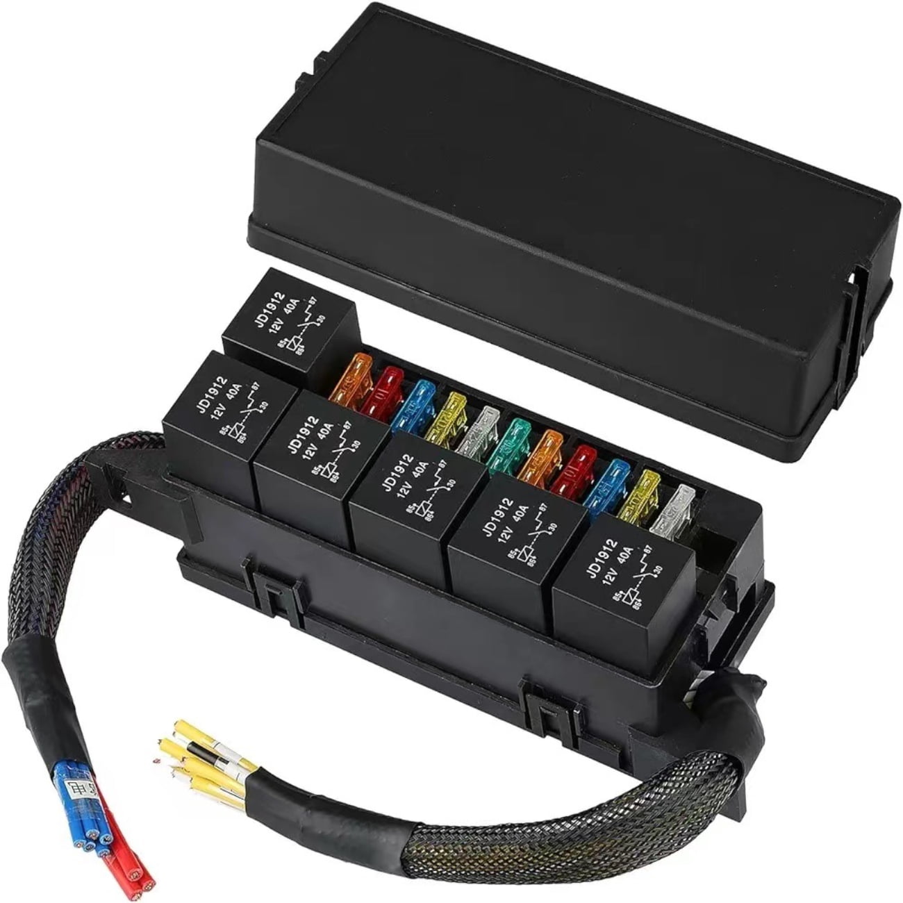 12V Relay Box 6 Slots 11-Way Wire Harness Automotive Fuse Box, New ...