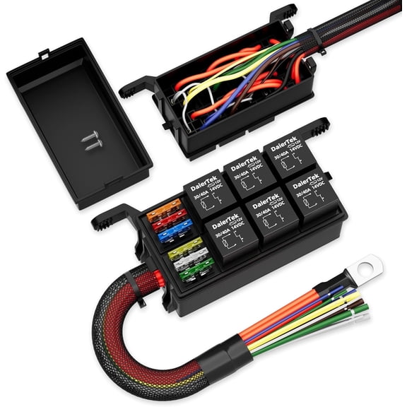 12V Relay Box 6 Way12 AWG Pre-Wired Waterproof Relay Box 6 Slot ATC/ATO Fuse Relay Block Universal Relay Panel for Automotive Car Marine Boat