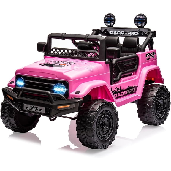 12V Remote Control Ride-On Car, 3 Speeds, Spring Suspension, LED Lights, Bluetooth Music, Parental Brake, for Ages 3-8, 65 lbs Capacity,Pink