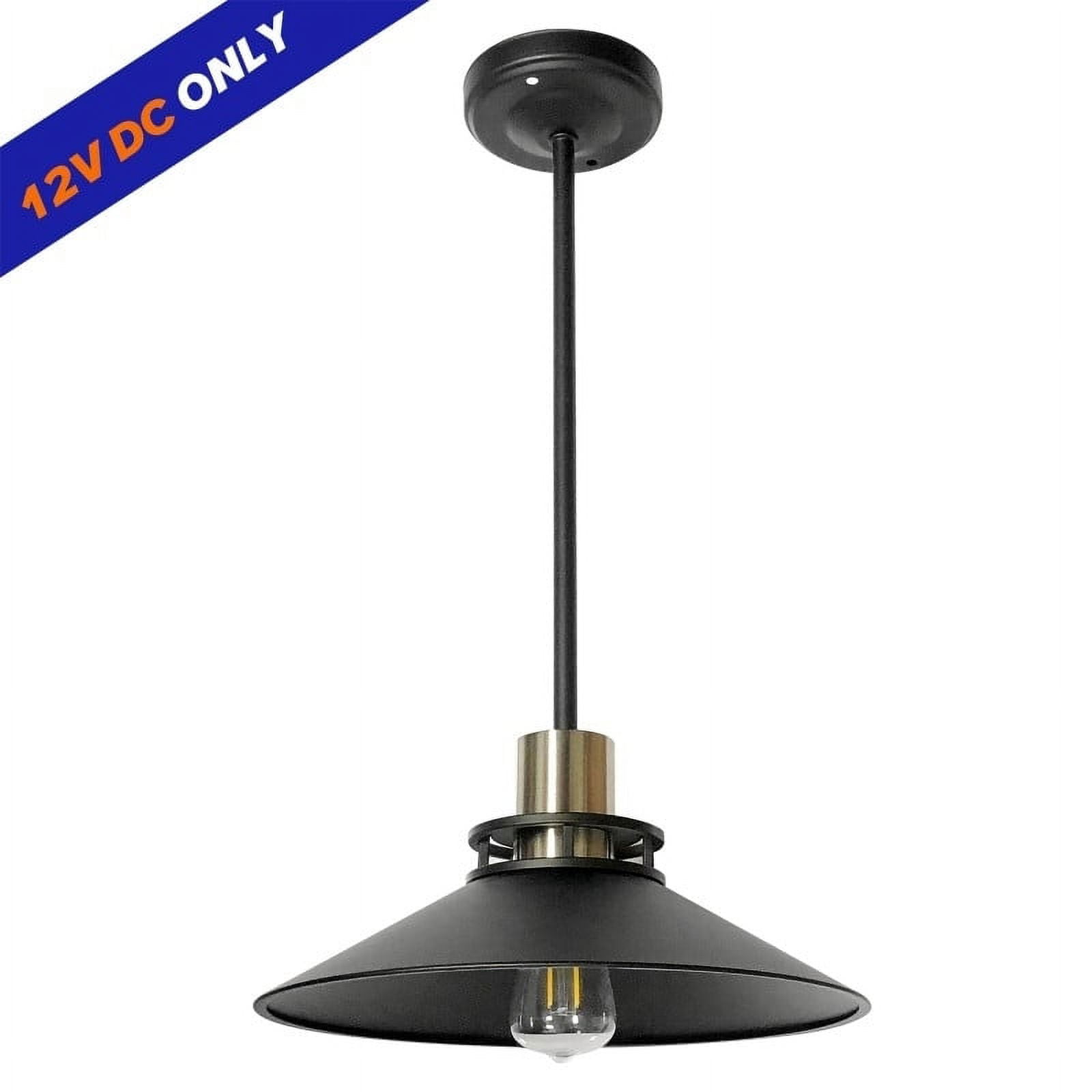 12V Retro Matte Black RV Dinette Pendant Light Fixture with LED Edison Bulb