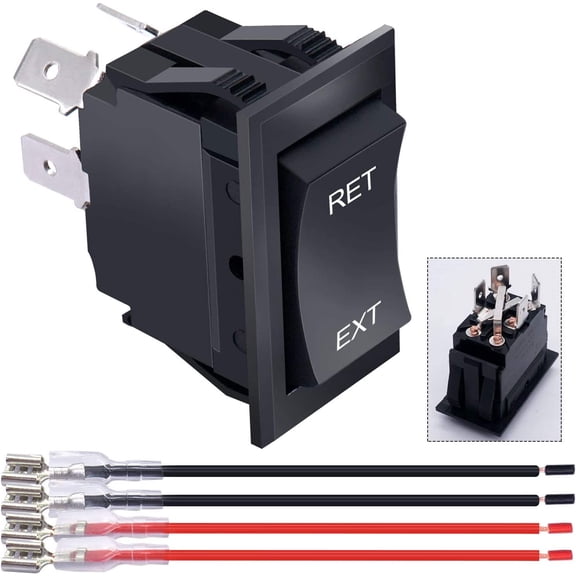12V Reverse Polarity Switch Momentary Power Jack Rocker Switch DC Motor Control DPDT 4 Pin(ON)-Off-(ON) 20A 12 Volt DC RV Switch with Wires