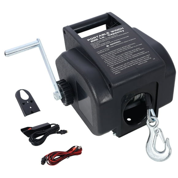 12V Reversible Electric Winch With Galvanized Wire Rope For Boats Up To 5000 Lbs Black Plastic Casing Portable Remote