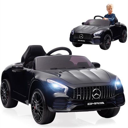 12V Ride on Car for Kids, Licensed Mercedes Benz Battery Powered Electric Vehicle with Remote Control, Leather Seat, LED Lights, MP3 Player, Smooth Start, 3 Speeds