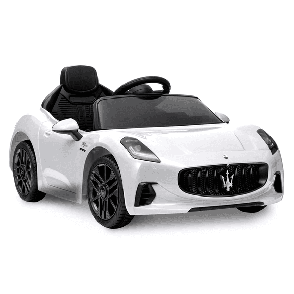 12V Ride On Car, Licensed Maserati Kids Electric Car with Remote Control, Battery Powered Vehicles with LED Light, Spring Suspension, Double Doors, Gift for Toddler 3-8, White