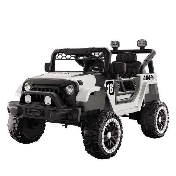 12V Ride on Car with Parent Remote Control, Toddler Electric Car with Spring Suspension, LED Lights & Music Player - Safe Battery Toy for Kids, Christmas & Birthday Gift WIGHT+BLACK