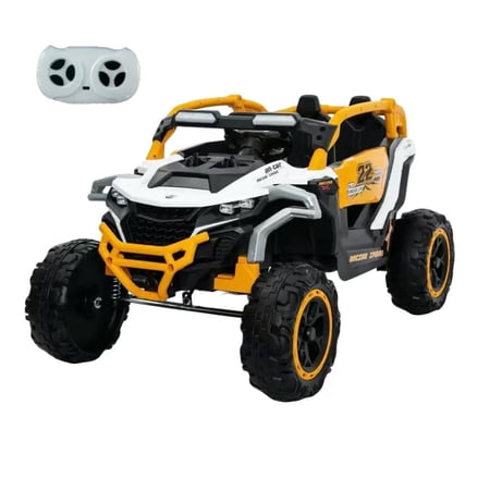 Holaki 12V Ride on Car Toys UTV, Kids Cars Wheel Electric Power with Remote Control, USB, Bluetooth, Music, 4 Wheels Suspension, LED Light, 2 Seater Electric Vehicles for Boy Girl Age 3-6, Yellow