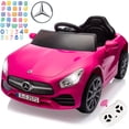 thumbnail image 1 of 12V Ride on Car Toys, Licensed Mercedes Ride on Car with Remote Control, Powered Kids Electric Vehicle Car with 4 Wheels, Ride on Toys for Kids Toddlers Ages 3-5, Bluetooth, LED Lights, Pink, 1 of 8