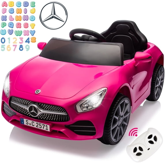 12V Ride on Car Toys, Licensed Mercedes Ride on Car with Remote Control, Powered Kids Electric Vehicle Car with 4 Wheels, Ride on Toys for Kids Toddlers Ages 3-5, Bluetooth, LED Lights, Pink