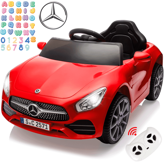 12V Ride on Car Toys, Licensed Mercedes Ride on Car with Remote Control, Powered Kids Electric Vehicle Car with 4 Wheels, Ride on Toys for Kids Toddlers Ages 3-5, Bluetooth, LED Lights, Red