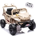 thumbnail image 1 of 12V Ride On Cars for Kids, Kids Ride on Toys with Remote Control, Dinosaur Kids UTV Cars, 4 Wheel Suspension Electric Vehicle with Bluetooth, Music, LED, Ideal Gift for Boys Girls 2-4, Khaki, 1 of 9