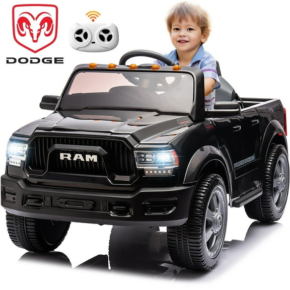 12V Ride on Cars with Remote Control, Licensed Dodge RAM 2500 Kids Ride on Toys with Bluetooth, Music, MP3/USB Port, LED Light, 4 Wheeler Kids Electric Cars for Boys Girls Gifts, Black