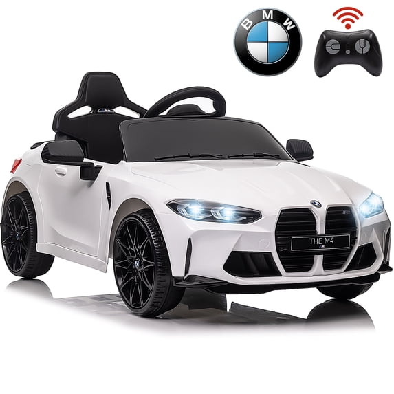 12V Ride on Cars with Remote Control, Licensed BMW M4 Battery Powered Ride on Toys for Kids Boys Girls Gifts, Kids Electric Cars Vehicle with Music, Bluetooth, Story, USB/MP3 Port, LED Light, White