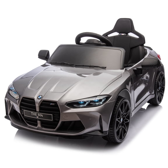 12V Ride on Cars with Remote Control, Licensed BMW M4 Battery Powered Ride on Toys for Kids Boys Girls Gifts, Kids Electric Cars Vehicle with Music, Bluetooth, Story, USB/MP3 Port, LED Light, Silver