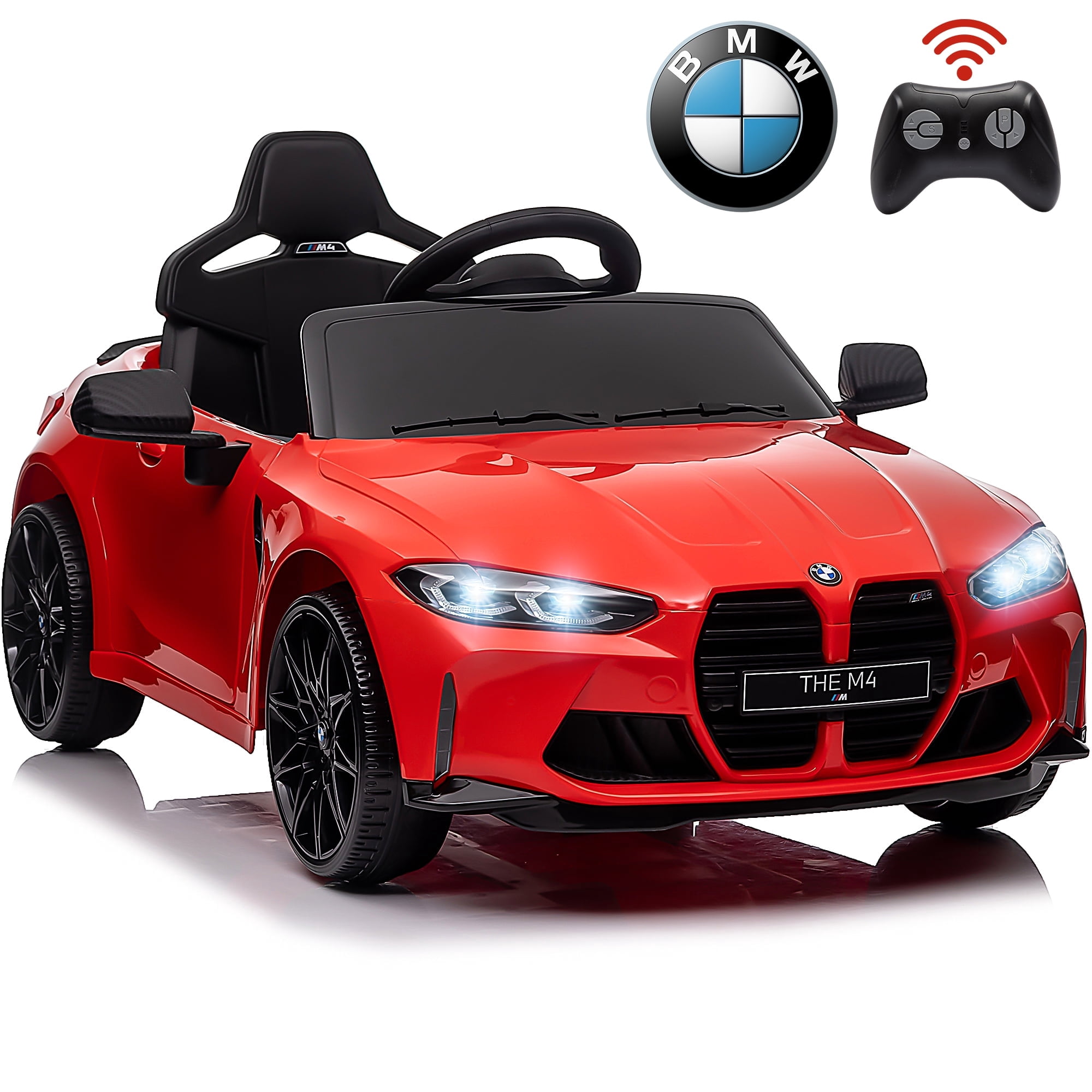 12V Ride on Cars with Remote Control, Licensed BMW M4 Battery Powered Ride on Toys for Kids Boys Girls Gifts, Kids Electric Cars Vehicle with Music, Bluetooth, Story, USB/MP3 Port, LED Light, Red