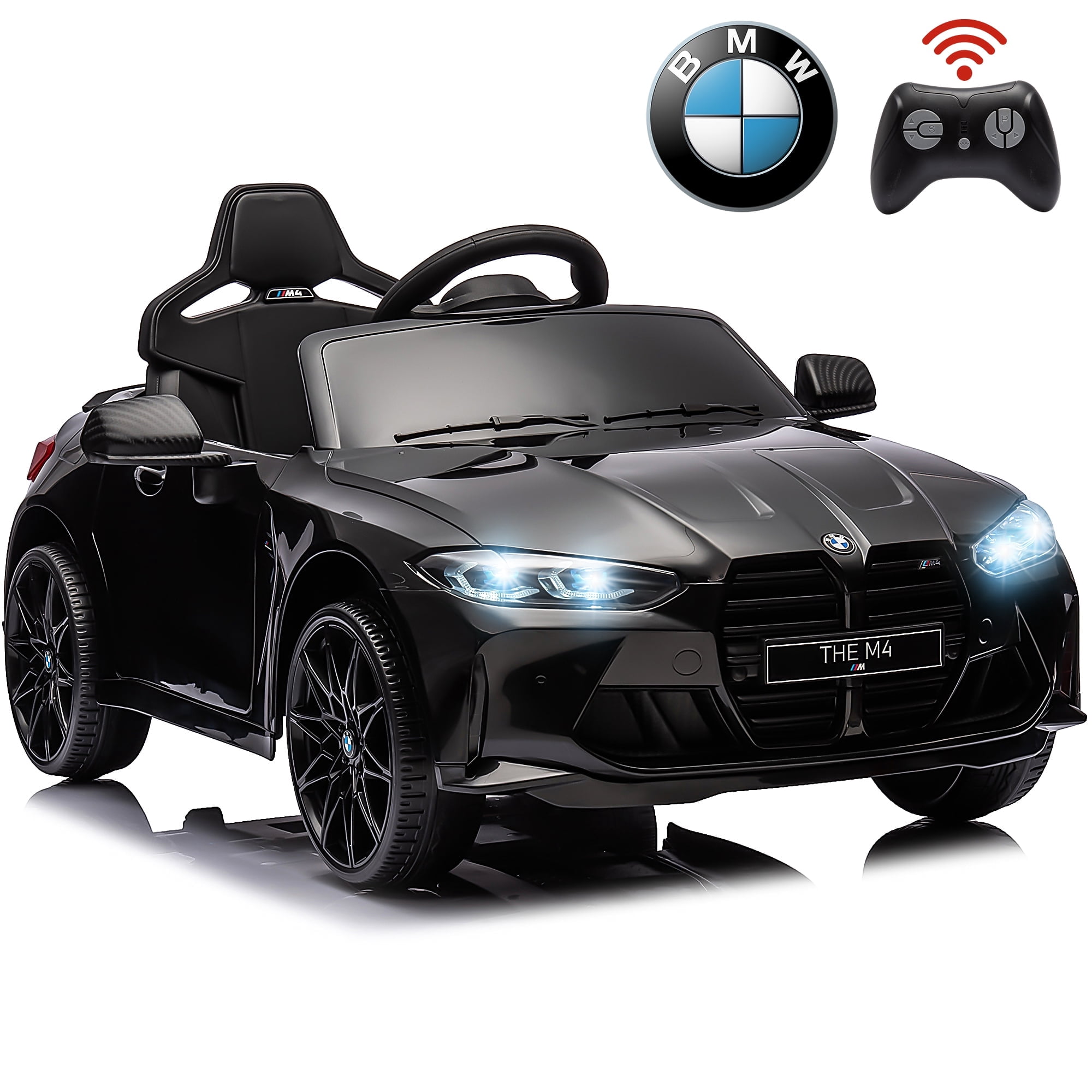 12V Ride on Cars with Remote Control, Licensed BMW M4 Battery Powered Ride on Toys for Kids Boys Girls Gifts, Kids Electric Cars Vehicle with Music, Bluetooth, Story, USB/MP3 Port, LED Light, Black