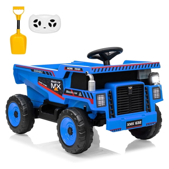 12V Ride On Dump Truck for Kids Electric Ride On Car Toy Toddlers 4 Wheeler Construction Vehicles with Remote Control, Dump Bed, Shovel, LED Lights, Music, for Kids 3-8