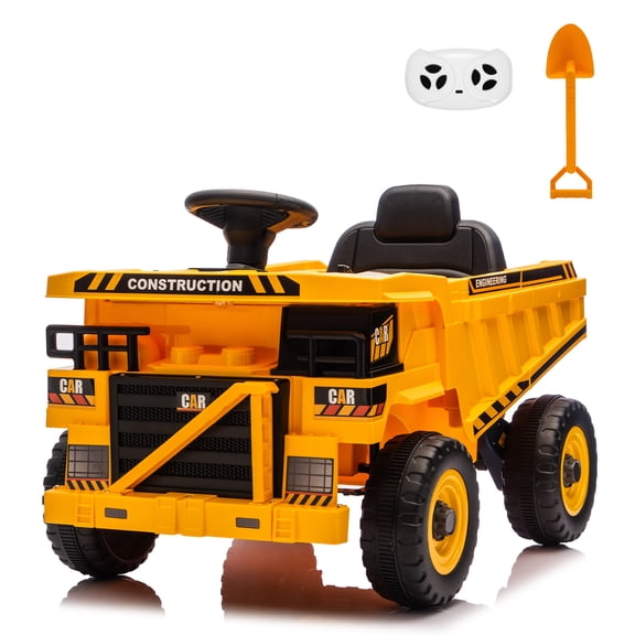 12V Ride On Dump Truck Kids Ride On Car for Kids, Battery Powered Electric Car with Remote Control, Electric Dump Bed, Wear-Resistant Tires, 4 Wheels Tractor Ride On Toys, Yellow