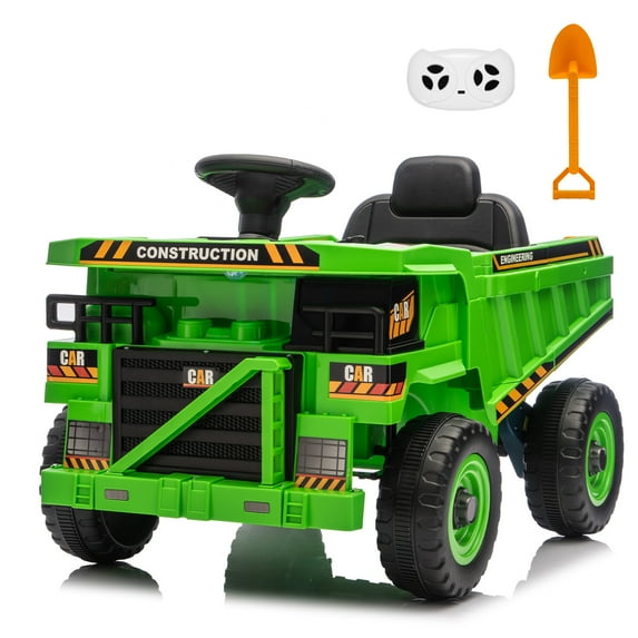 12V Ride On Dump Truck Kids Ride On Car for Kids, Battery Powered Electric Car with Remote Control, Electric Dump Bed, Wear-Resistant Tires, 4 Wheels Tractor Ride On Toys, Green