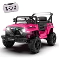 thumbnail image 1 of 12V Kids Electric Vehicles for Kids, Ride on Electric Truck Car w/ Remote Control, Safety Belt, USB, Music, LED Lights, Gift for Boys Girls (Pink) ﻿, 1 of 10