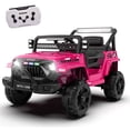 thumbnail image 1 of 12V Ride on Car with Parent Remote Control, Battery Powered Electric Vehicle with Wider Seat, LED Lights, Openable Doors, MP3 Player, Smooth Start, 3 Speeds - Pink, 1 of 10