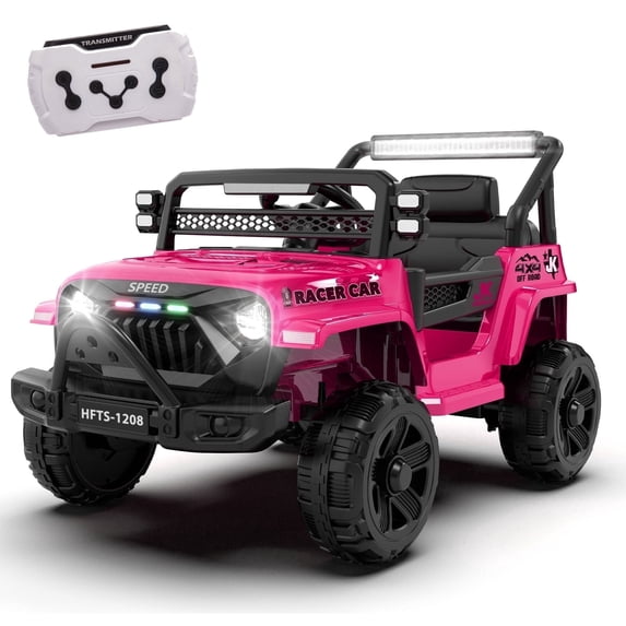 12V Ride on Car with Parent Remote Control, Battery Powered Electric Vehicle with Wider Seat, LED Lights, Openable Doors, MP3 Player, Smooth Start, 3 Speeds - Pink
