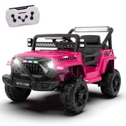 12V Ride on Car with Parent Remote Control, Battery Powered Electric Vehicle with Wider Seat, LED Lights, Openable Doors, MP3 Player, Smooth Start, 3 Speeds - Pink