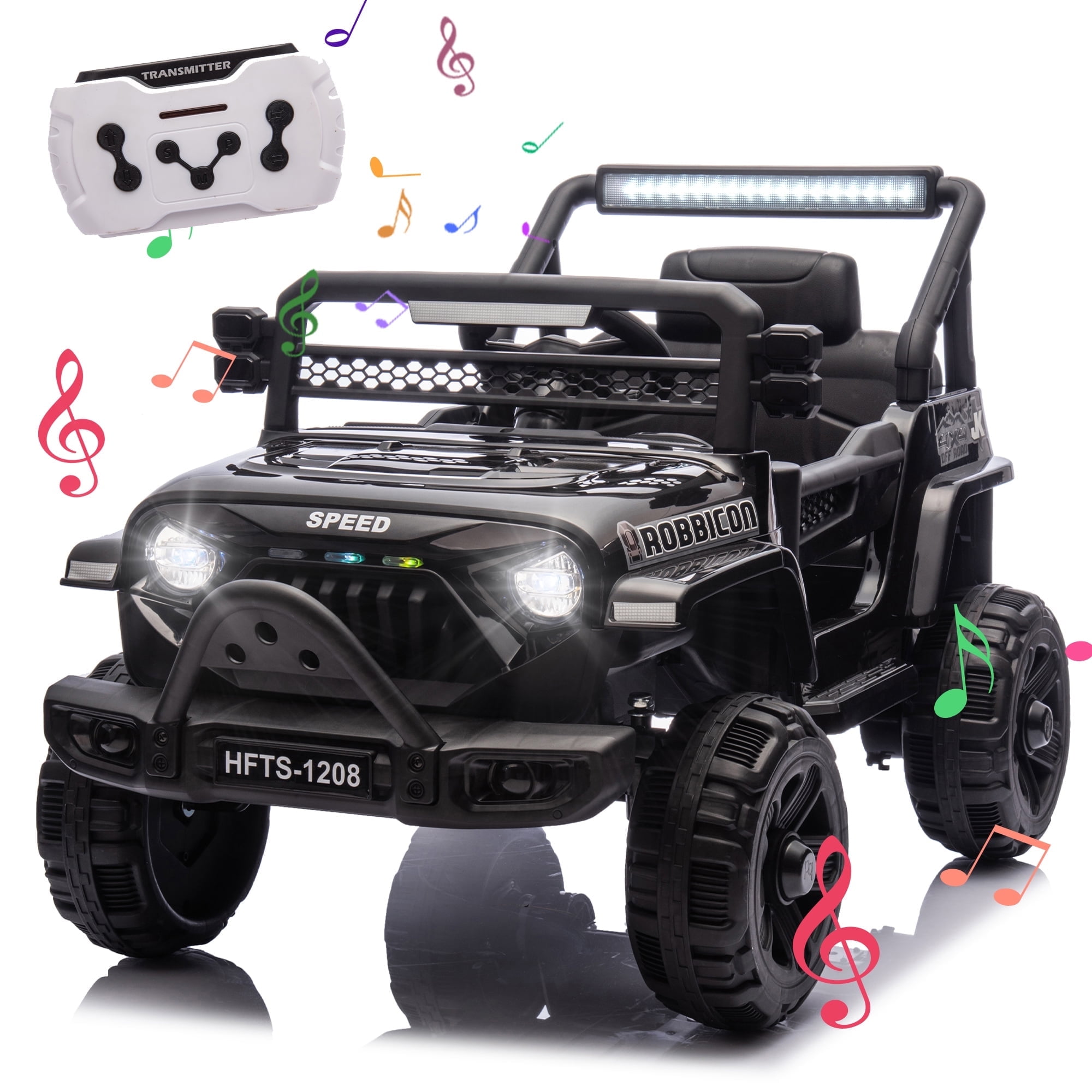 BCARORUR 12V Ride on Electric Truck Car for Kids 12V Kids Electric Vehicles w Remote Control 4 Wheel Suspension USB Bluetooth Power Display Battery Powered Ride on Toys for Boys Girls Black