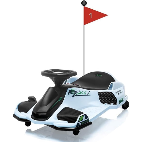 12V Ride On Go Kart 45W Brushless 5 Mph Drifting 5 Wheels LED White
