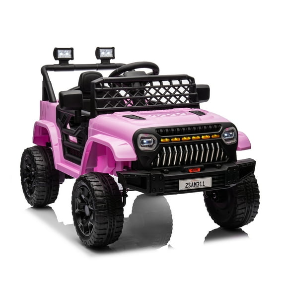 12V Ride On Car for Kids Electric Vehicle Toddles Battery Powered Truck Car Toy with Remote Control, 4-Wheel Suspension, Battery Display, LED Lights, Music, for Boys Girls