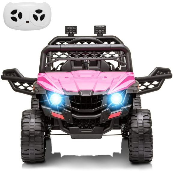 Electric Vehicle, 12V Unisex Kids Ride on Car with Parent Remote Control, LED Lights AUX Port Music USB(Pink)
