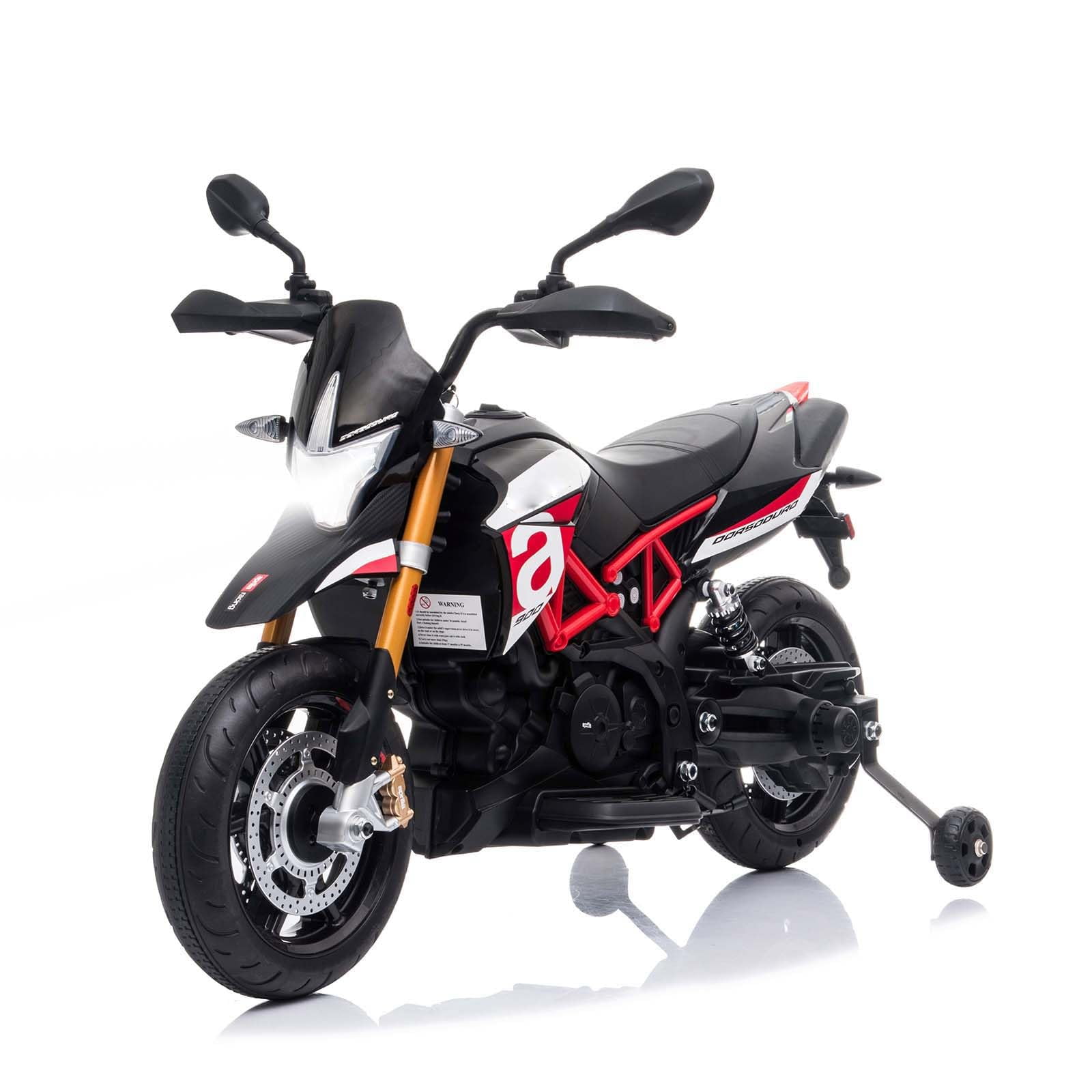 Red 12V Kids Electric Ride-On Motorcycle with Training Wheels