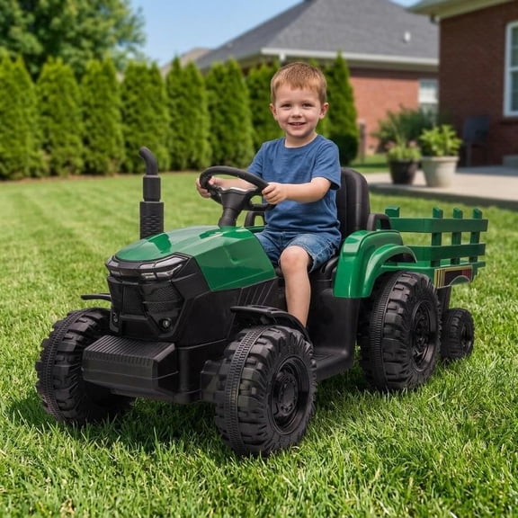 12V Ride-On Tractor, 6-Wheel Electric Ride-On Toy, Dual 550 Motors, 12V 7Ah Battery, Up to 3 mph, 66 lb Capacity, PP Plastic Body, Charger Included,Green