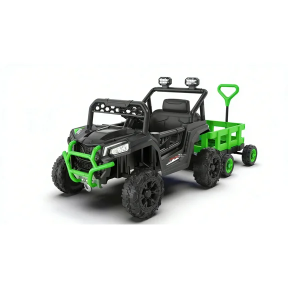 12v Ride on Toys, Cute Ride on Toys for Toddler, Electric Tractor with LED Lights, Music, Horn, Safety Belt, Green