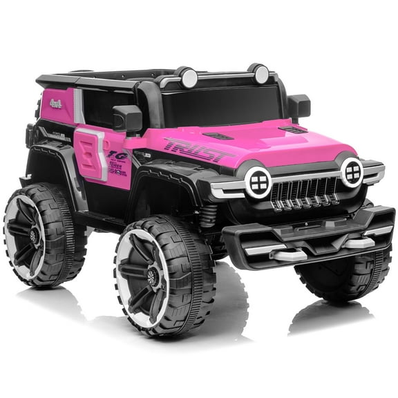 12V Ride On Truck w/ 7AH Battery, Dual Motors, 2.4G Remote, Metal Suspension, Electric Vehicle, Rose Red