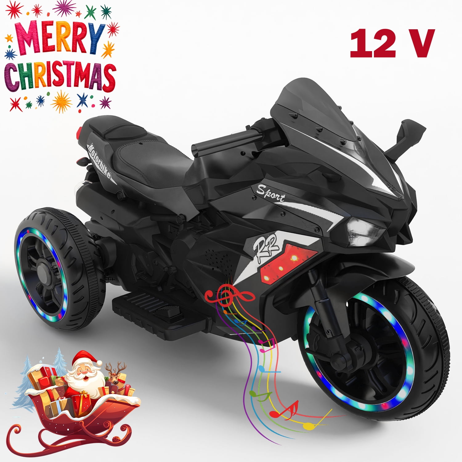 Werseon 12 Volts Kids Motorcycle, Electric Ride On Toy for Ages 3-6, 3-Wheels Lights, Sounds, Bluetooth Speaker, Black