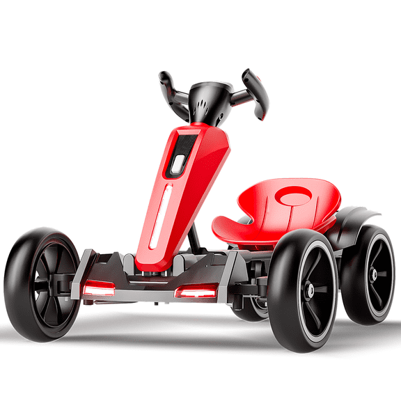 12V Ride on Toy Car, Electric Pedal Go Kart for Kids, Foldable Go Kart with Adjustable Seat, 4 Non-Slip EVA Wheels, Bluetooth for Boys Girls Aged 3-6 Years Old, Red