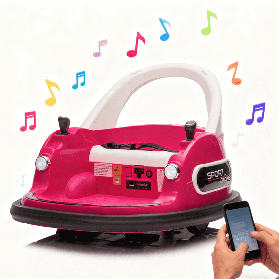 12V Bumper Car Ride on with Remote Control, Toddler Boy Toys Age 3-5 with Anti-Collision Padding, Girl Riding Toys 3-5 with Safety Belt, 360° Spin Ride on Toys with LED Lights, Bluetooth, Rose Pink