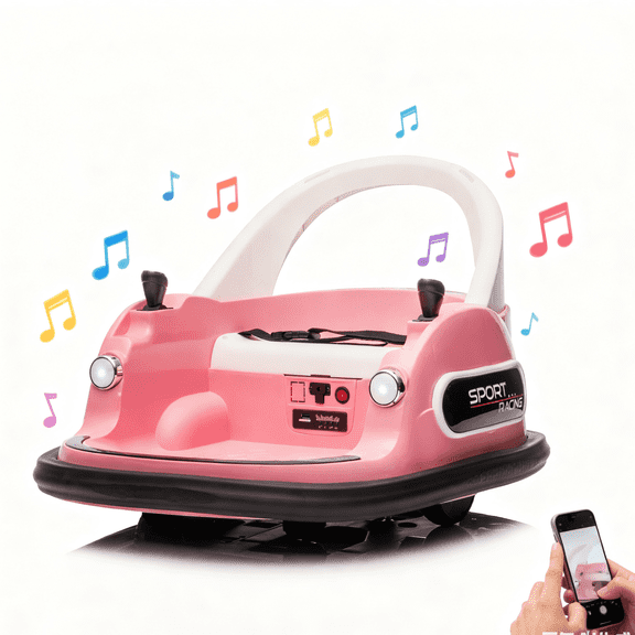 12V Bumper Car Ride on with Remote Control, Toddler Boy Toys Age 3-5 with Anti-Collision Padding, Girl Riding Toys 3-5 with Safety Belt, 360° Spin Ride on Toys with LED Lights, Bluetooth, Pink
